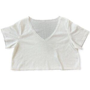 White Waffle Knit Cropped Shirt